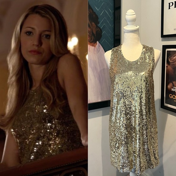 Serena van der Woodsen's Tory Burch Gold Sequin Mini Dress, Gossip